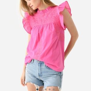 J Marie Embroidered Wrin Pink Mexican Style Peasant Top Boho Hippie